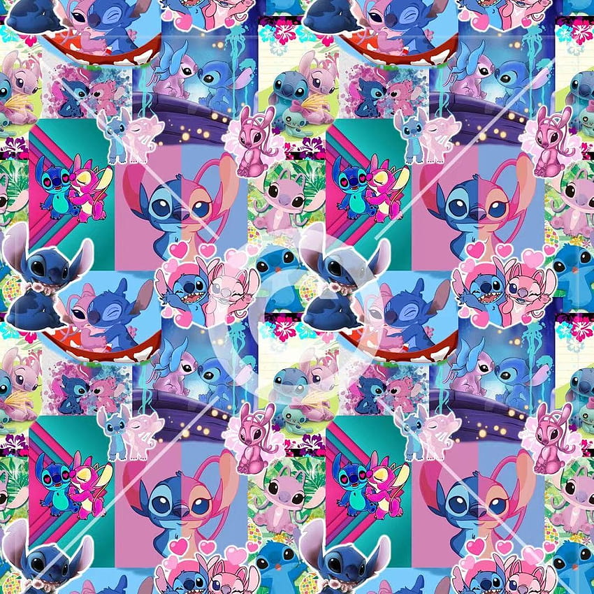 Stitch and Angel Collage Seamless Digital Paper 300 dpi, collage de points Fond d'écran de téléphone HD