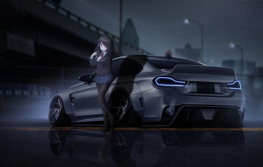 Girl, Auto, Road, Night, The city, BMW, Girl, Dark, Lights, Schoolgirl ...