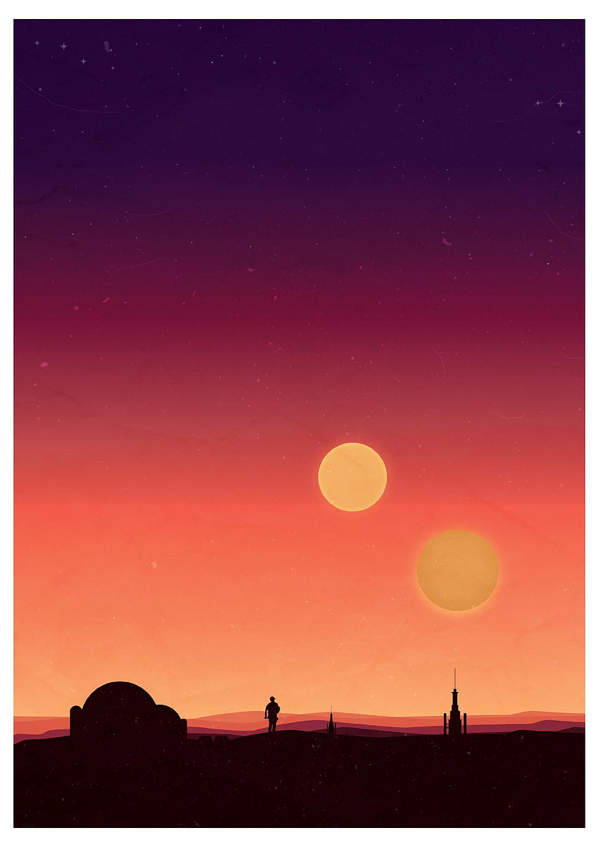 Star Wars Binary Sunset Poster Hice este el fin de semana, era, minimalista atardecer binario fondo de pantalla del teléfono