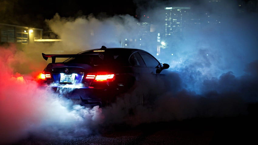 BMW, тъмно, нощ, коли, дим, превозни средства, BMW M3, BMW 3 Series, bmw drift HD тапет