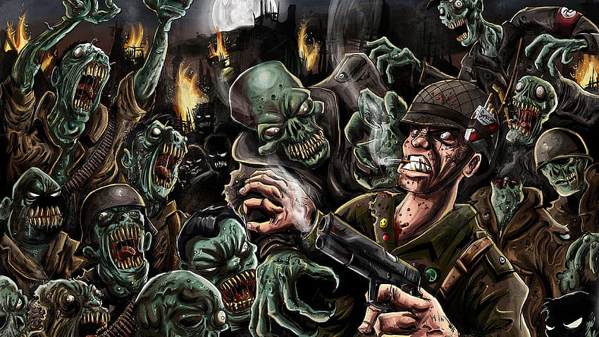 모바일 및 태블릿, 만화 좀비를 위한 좀비 [3840x2160]의 나치 좀비 만화와 싸우는 군인 HD 월페이퍼