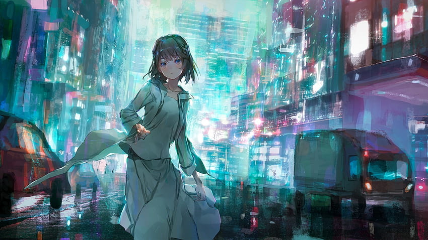 3840x2160 Anime Futuristic City, Girl Running, Cars, Painting for U TV, anime running papel de parede HD