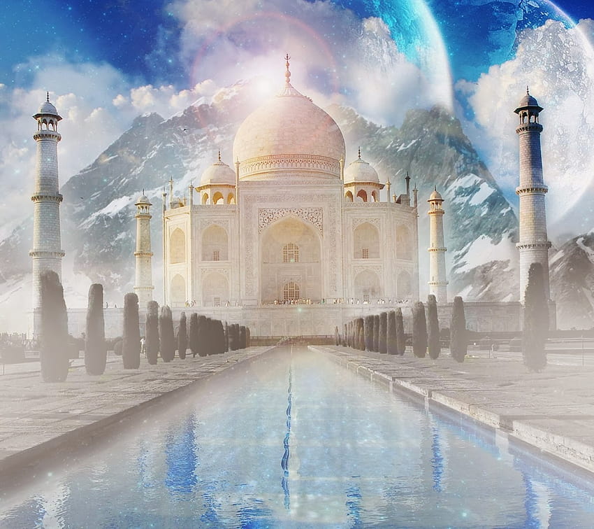 индиец, забележителност, акварелна боя, свети места, небе, джамия, индийско място HD тапет