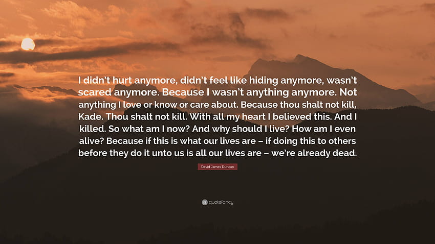 David James Duncan Quote: “I didn't hurt anymore, didn't feel like hiding anymore, wasn't scared anymore. Because I wasn't anything anymore. Not an...” HD wallpaper