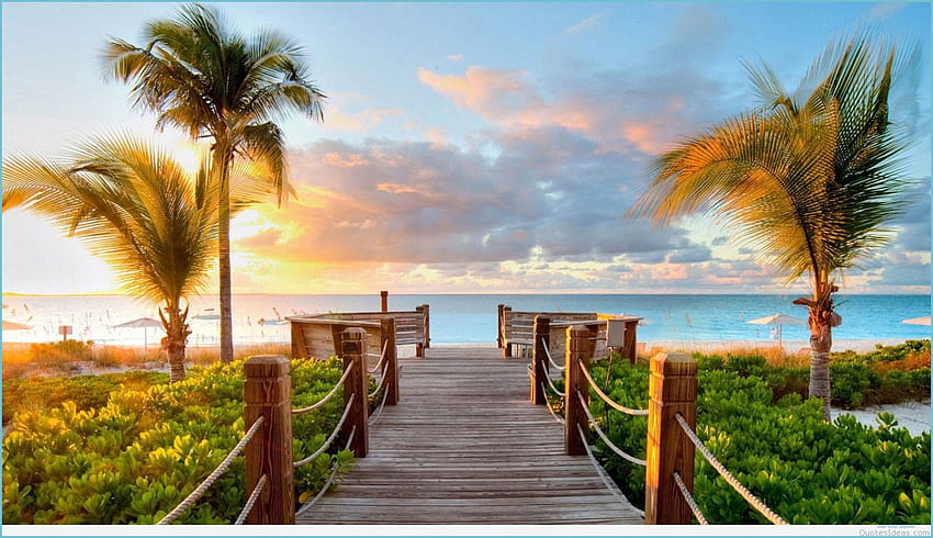 Тропически летен плаж и изглед към морския мост HD тапет