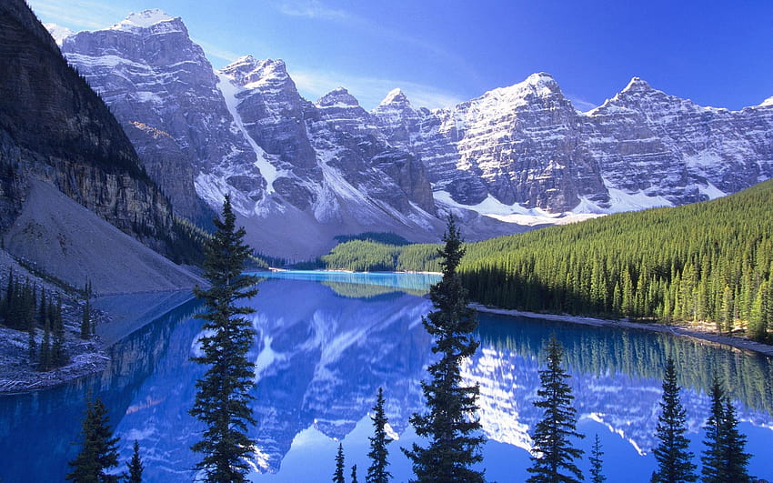 4 Windows 10 Snow Mountain ทะเลสาบบนภูเขาในฤดูหนาว วอลล์เปเปอร์ HD