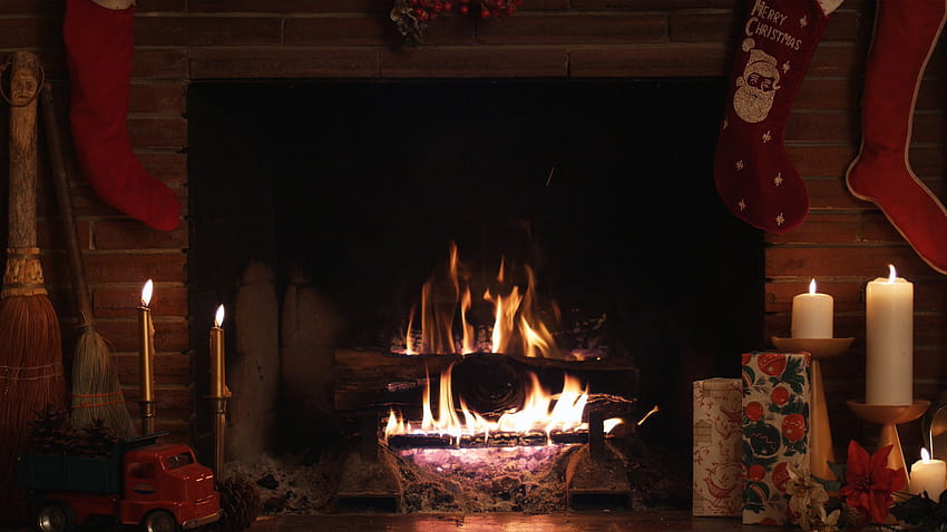 navidad, chimenea, fuego, feriado, festivo, decoraciones, velas y s móviles, escenas de chimeneas navideñas fondo de pantalla
