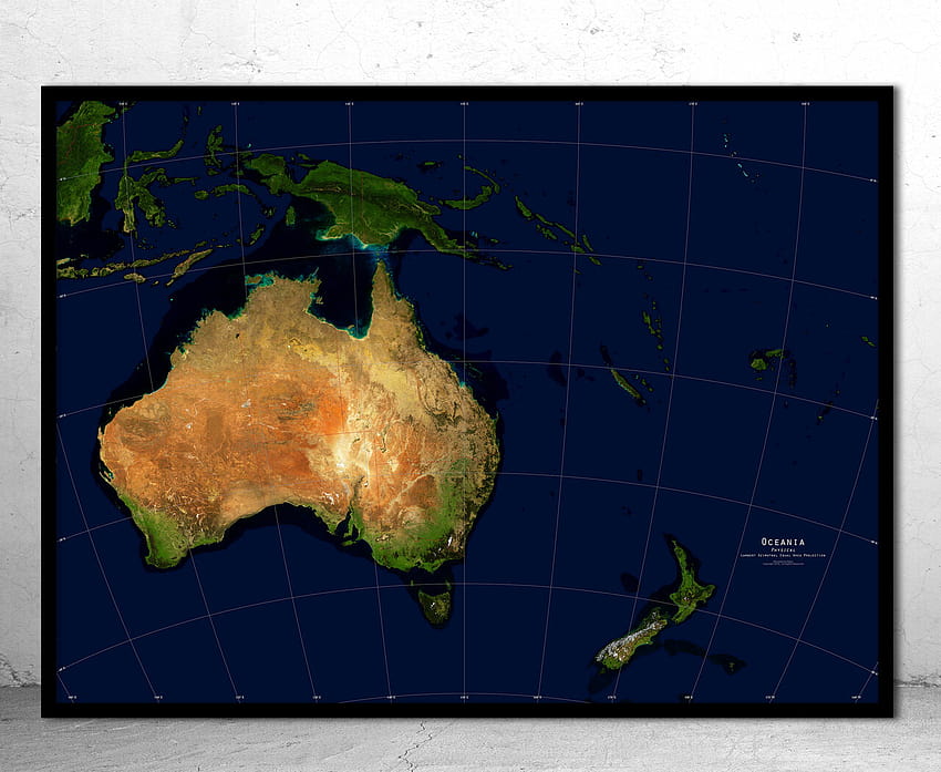Australia y Oceanía Satellite Giclee Print, mapa de Oceanía fondo de pantalla