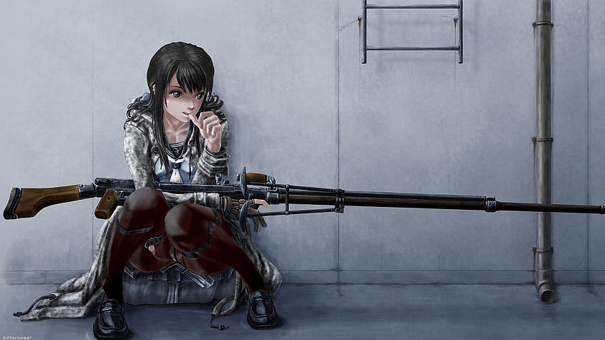 Wallpaper Black Haired Male Anime Character Holding Rifle, Background -  Download Free Image