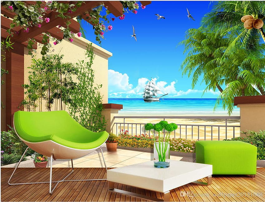 Sea View Balcony Balcony View 3D TV Wall Mural 3d 3d Wall Papers For Tv Backdrop Of From 20151688, $5.74 HD wallpaper