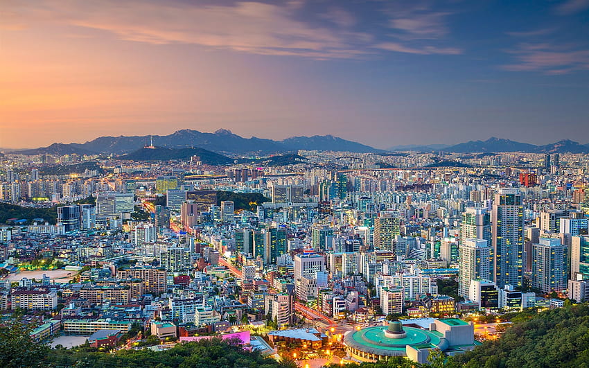 Corea del Sur, Seúl, vistas a la ciudad, anochecer, luces 1920x1200, ciudad de Seúl fondo de pantalla