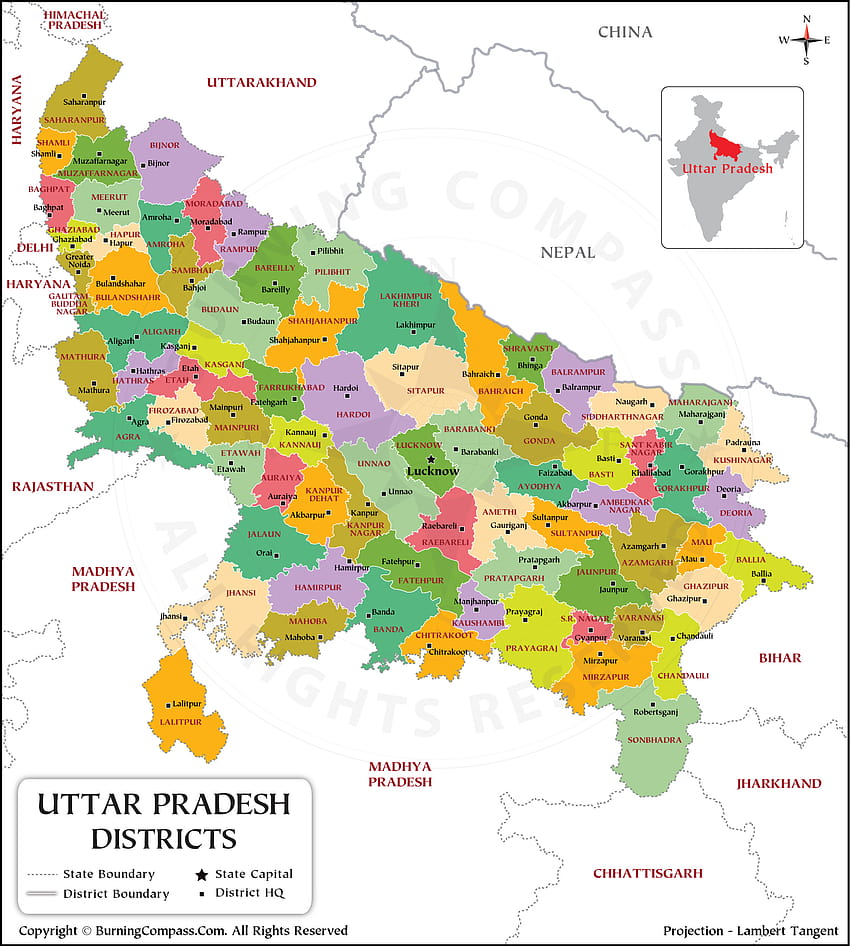 Mappa del distretto UP, mappa dell'Uttar Pradesh Sfondo del telefono HD