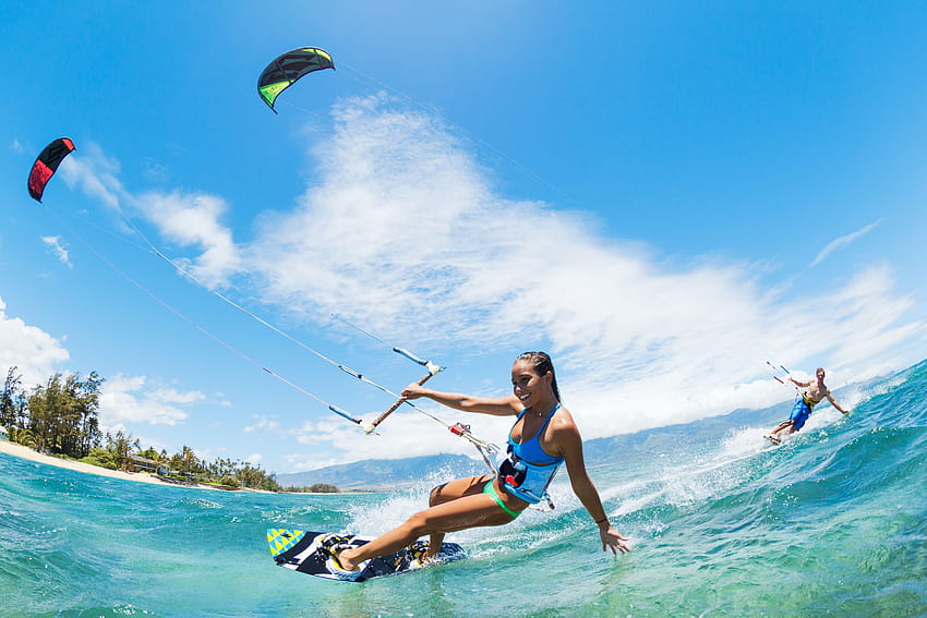 Kitesurfing, dziewczyna, lato, morze, ocean, fala » Sport » GoodWP, dziewczyna z kitesurfingu Tapeta HD