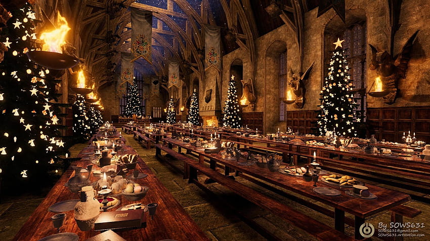 Hogwarts Christmas, merry christmas harry potter HD wallpaper