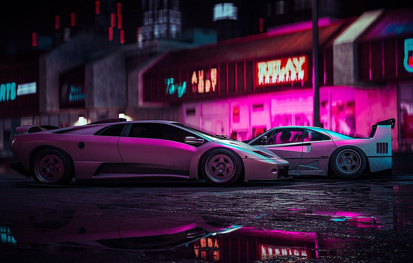 เพลง Lamborghini เกม นีออน สไตล์ พื้นหลัง ศิลปะ lamborghini วอลล์เปเปอร์ HD