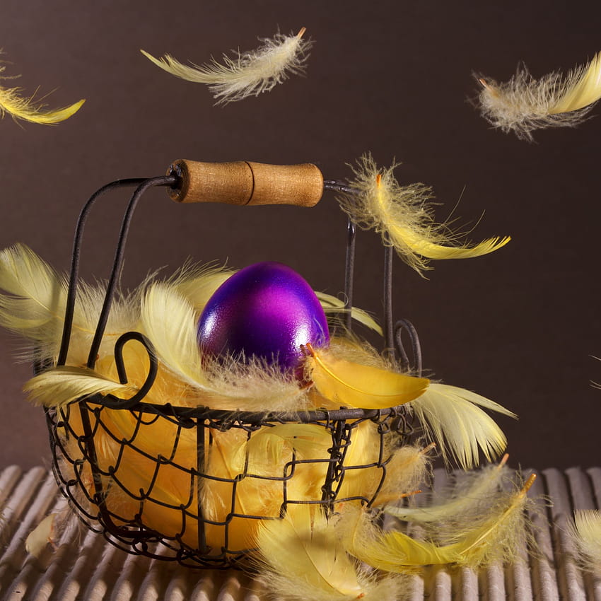 Easter basket feathers egg iPad Air, easter golden HD phone wallpaper