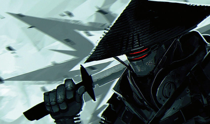 Samurai illustration, ninja robots, Rives Alexis, digital art, sword, samurai ninja HD wallpaper