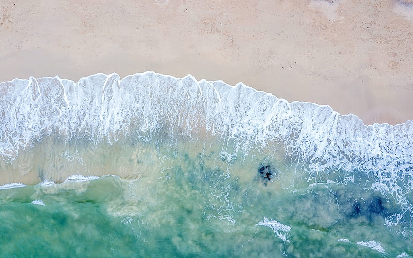 ocean, top view, coast, beach, waves, summer, sand, quadrocopter with resolution 2880x1800. High Quality, summer top view HD wallpaper