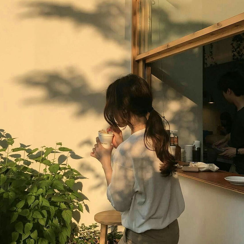 milk coffee sunset shadows aesthetic ulzzang girl 얼짱 soft, faceless girl aesthetic light color HD phone wallpaper
