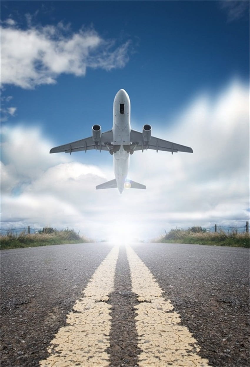 Amazon : AOFOTO 6x8ft Airplane Departure Backgrounds Plane Taking Off from Airport Runway graphy Backdrop Sky Aircraft Travel Transport Business Man Adult Portrait Studio Props Video Drape : Electronics HD phone wallpaper