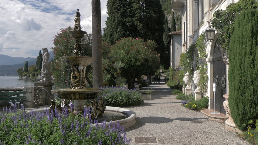 Botanischer Garten der Villa Cipressi, Varenna, Comer See, Lombardei, italienische Seen, Italien, Europa Stockvideomaterial, Gärten von Varenna HD-Hintergrundbild