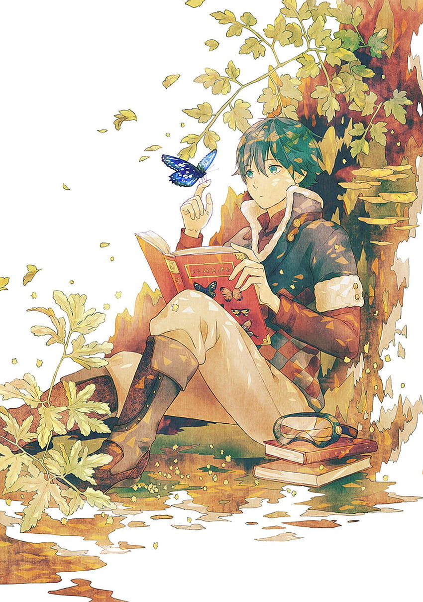 : 1440x2048 px, animal, Anime, livres, garçon, papillon, fleur, arbre 1440x2048, Anime papillon garçon Fond d'écran de téléphone HD