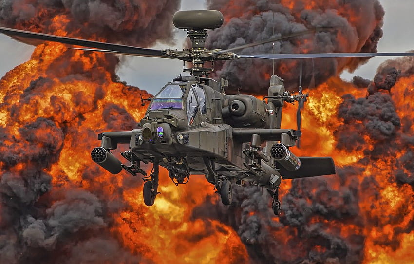 fire, helicopter, blades, Apache, AH, fire helicopter HD wallpaper