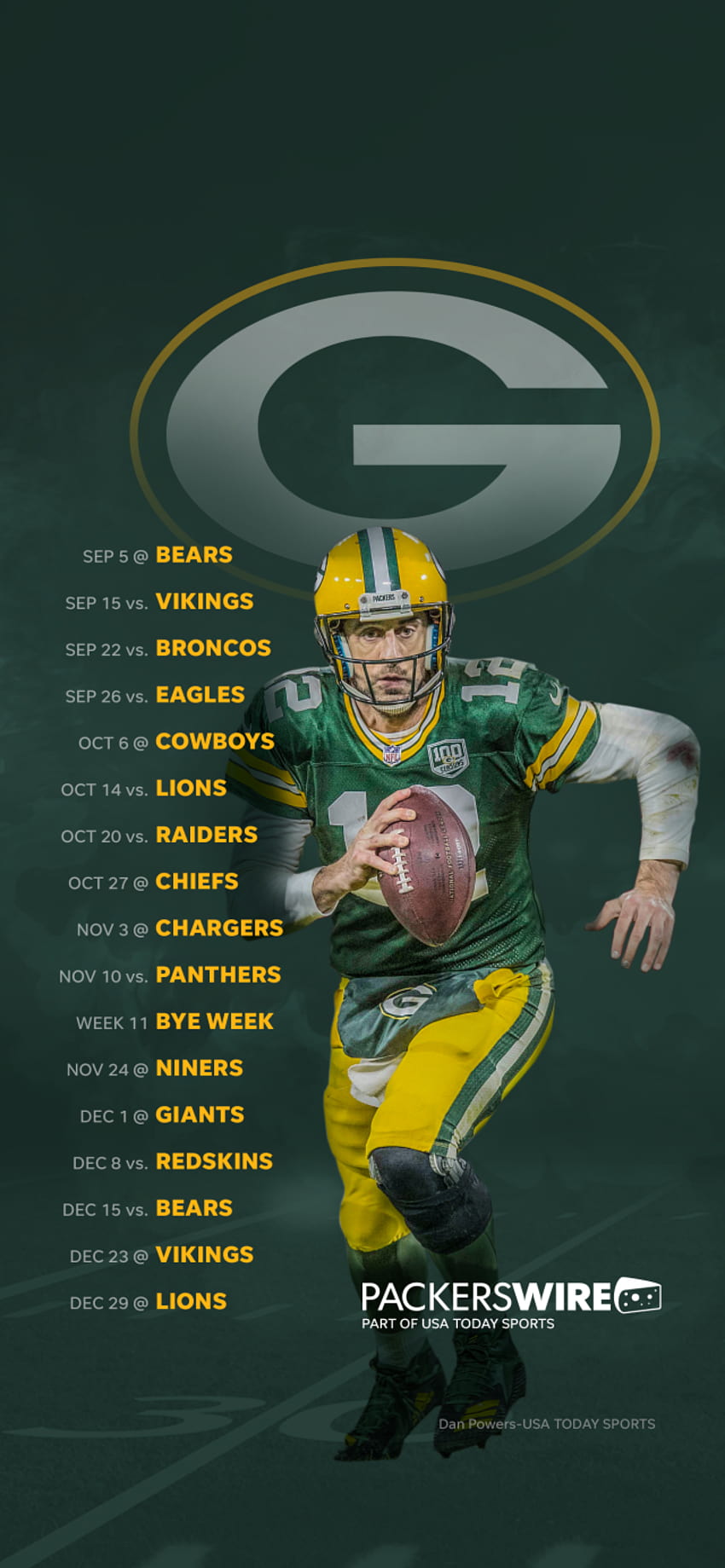 2021-2022 Green Bay Packers Wallpaper Schedule