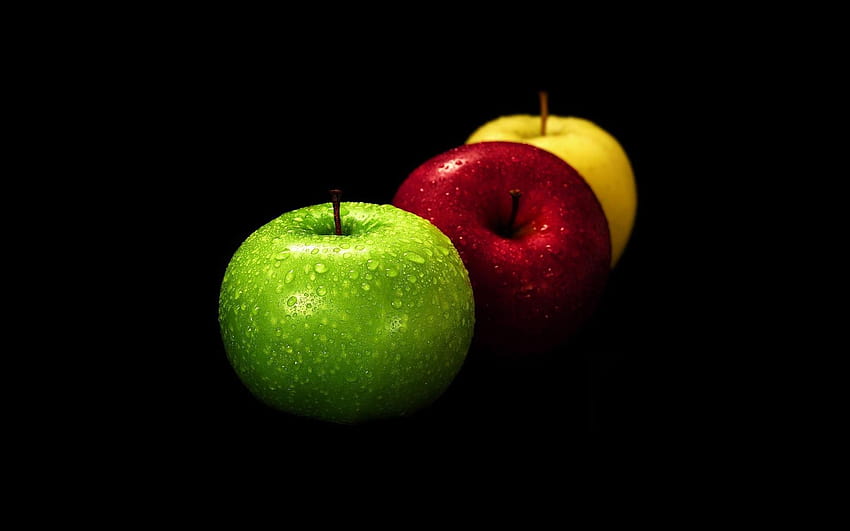 Manzana roja amarilla, negra, roja, verde, colorida, negra fondo de pantalla