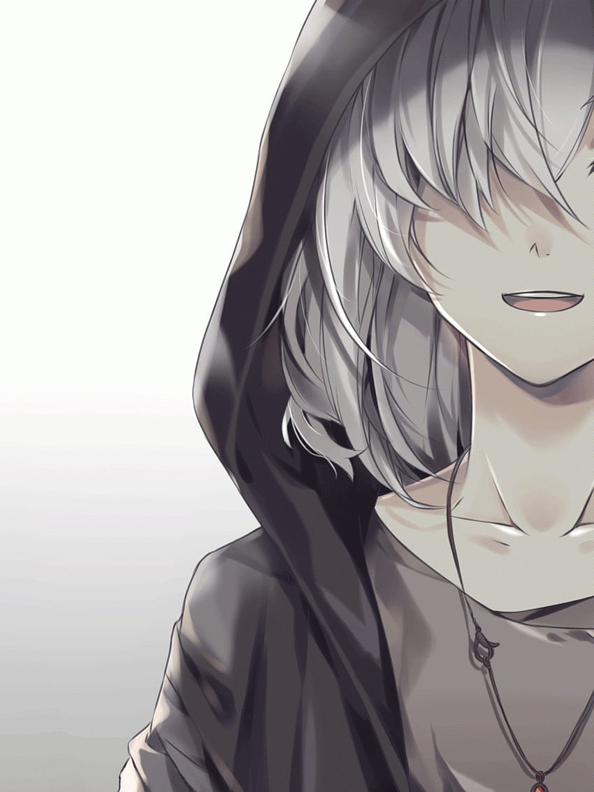 anime wolf demon boy with white hair