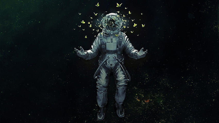 Astronaut Broken Glass Butterfly Space Suit, Artist HD wallpaper