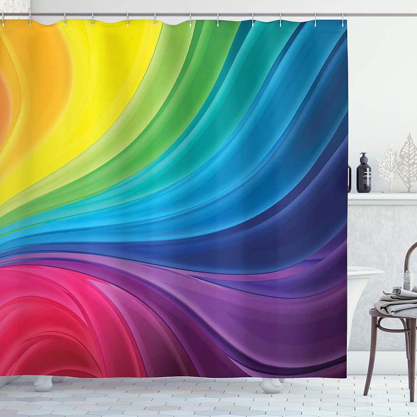 Rideau de douche abstrait Ambesonne, motif de lignes courbes inspiré de l'arc-en-ciel lisse abstrait en spirale ondulé doux, décoration de salle de bain en tissu avec crochets, 84 Fond d'écran de téléphone HD