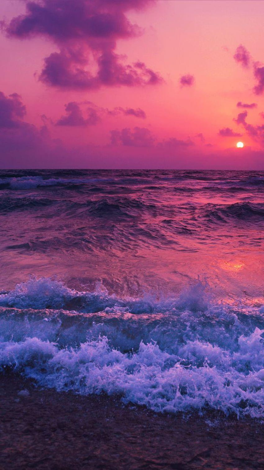 Blue Pink Sunset, coucher de soleil bleu violet plage rose Fond d'écran de téléphone HD