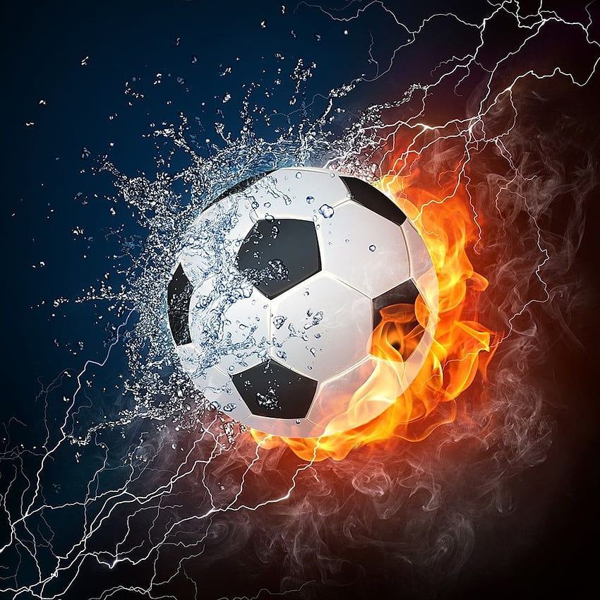 Soccer Ball Wall Mural: Sports: Soccer: Fire and Ice combine to bring out the elements in this mural. The ball is centra…, soccerball HD phone wallpaper