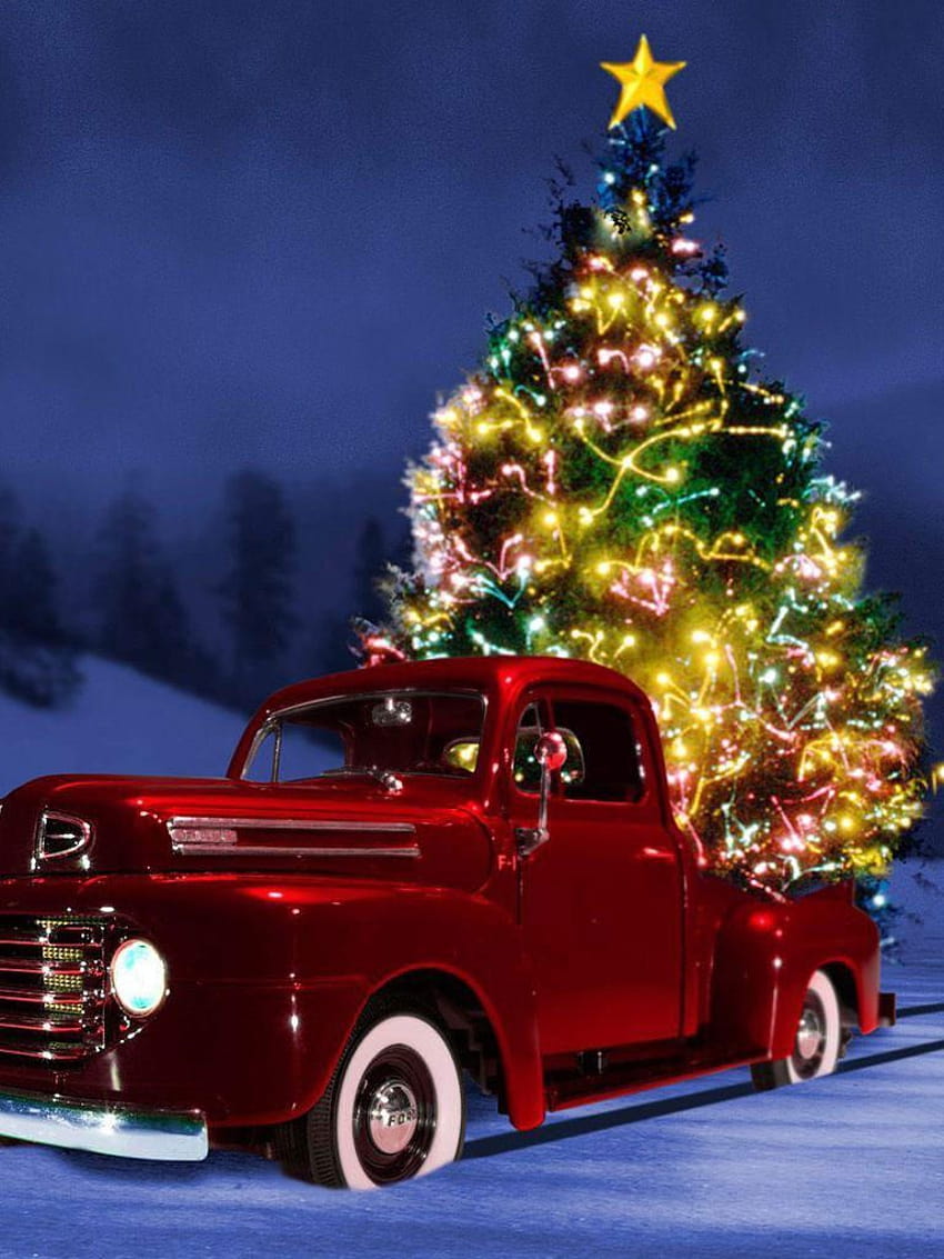 Old Truck Christmas, red truck christmas decoration HD phone wallpaper