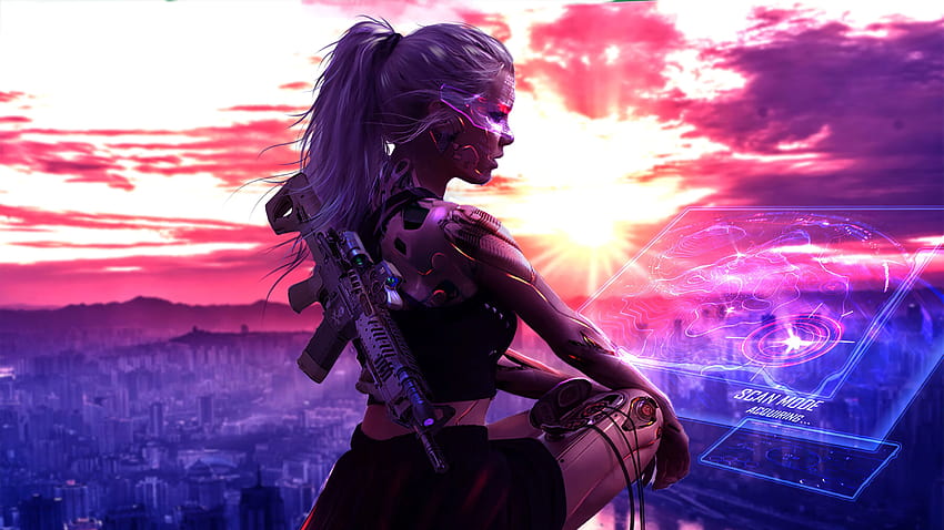 Cyberpunk Girl With Gun Artwork, Künstler, Hintergründe und HD-Hintergrundbild