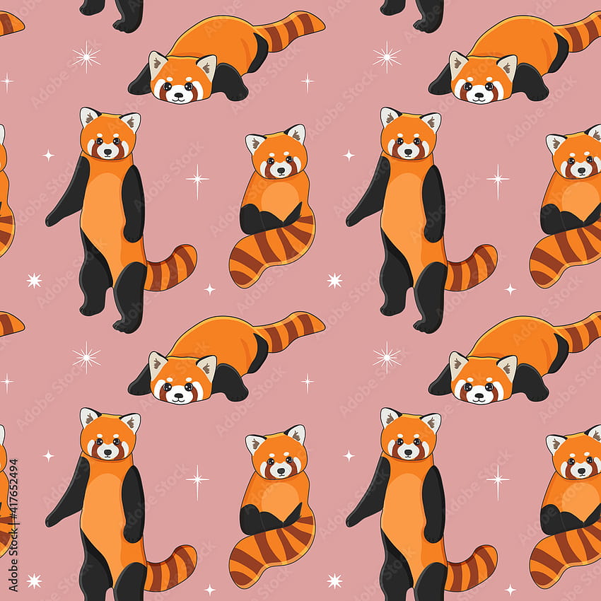Farklı pozlarda sevimli kırmızı pandanın kusursuz deseni. Çizgi film tasarımı hayvan karakteri düz vektör stili. Kumaş, ambalaj, tekstil, giyim için bebek dokusu. hisse senedi vektör HD telefon duvar kağıdı