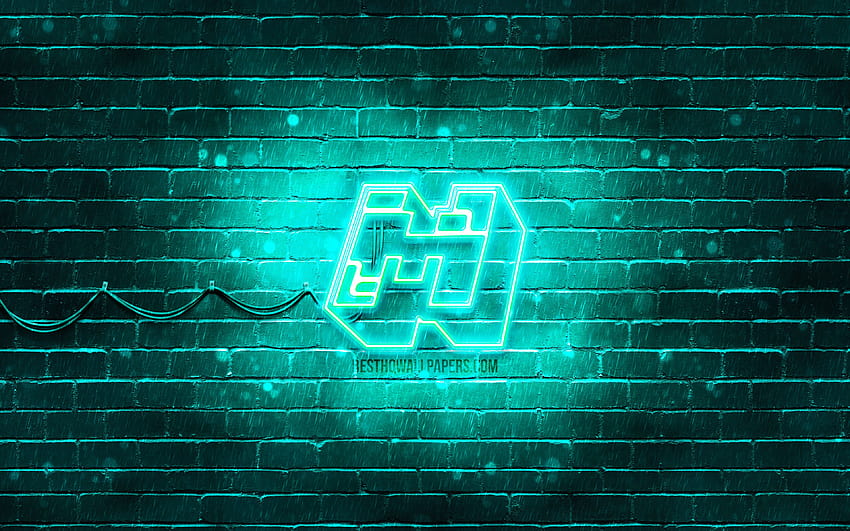 turquoise brickwall, Minecraft logo ...besthq, minecraft neon HD wallpaper