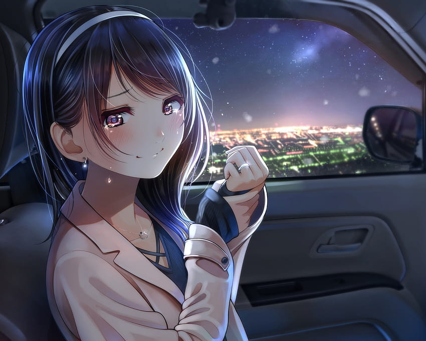 Inside Car, Cute, Anime Girl, Original, , Background, C6cb64, car anime girl HD wallpaper