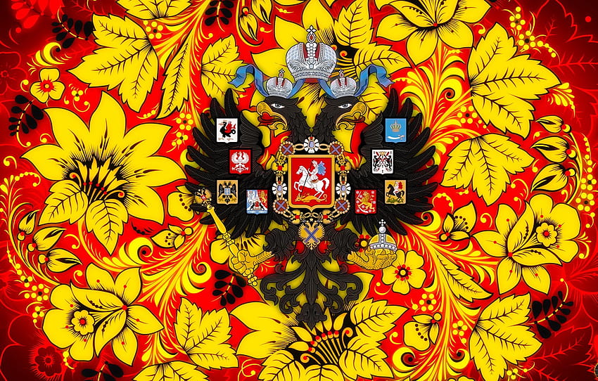 Bunga, Gaya, Elang, Latar Belakang, Rusia, Lukisan, Seni, Khokhloma, Ganda, kekaisaran Rusia Wallpaper HD