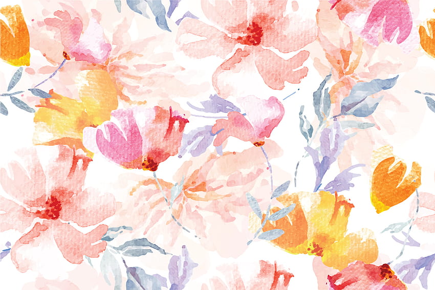 水彩で咲く花のシームレスなパターン。またはファブリック、ビンテージ スタイルのデザイン。夏に咲く花の絵。 3643502 夏を描いた Vecteezy でのベクター アート 高画質の壁紙