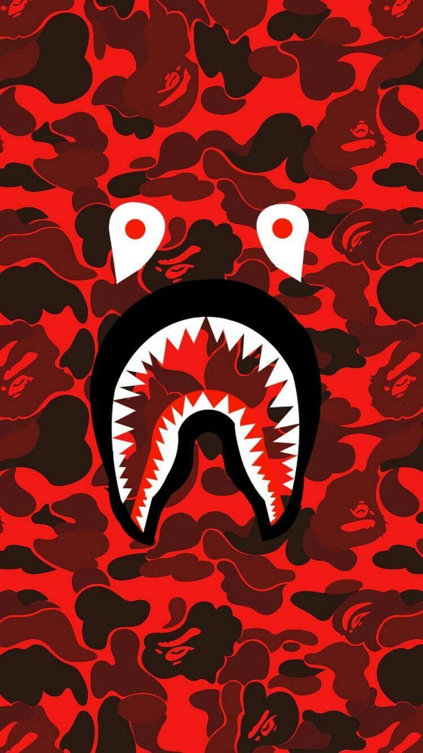 Bape faccia di squalo mimetico rosso Sfondo del telefono HD