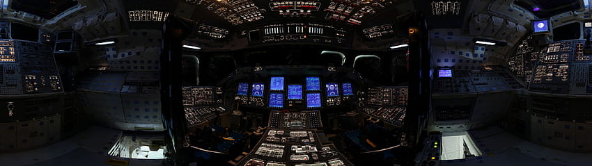 3840x1080] Endeavour Flight Deck, vuelo a la luz fondo de pantalla