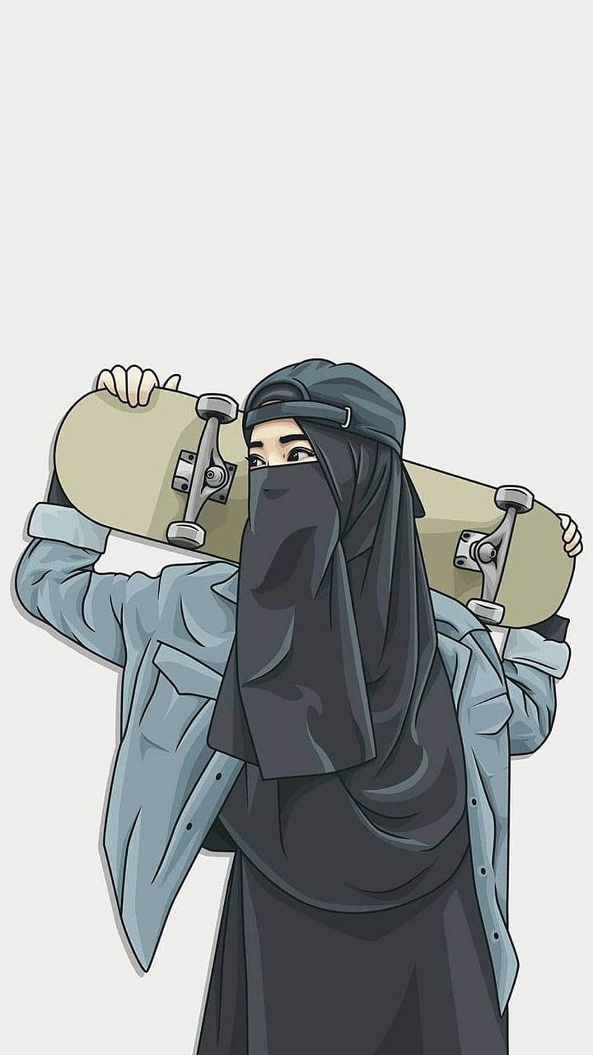 ✯︎, анимационен хиджаб за момиче HD тапет за телефон