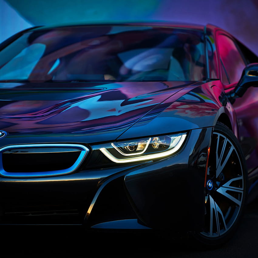 รถเก๋ง BMW สีดำ , รถยนต์, BMW I8, สีฟ้า, ชมพู, นีออนโกลว์, ยานยนต์ • For You, รถมอเตอร์ไซต์ วอลล์เปเปอร์โทรศัพท์ HD
