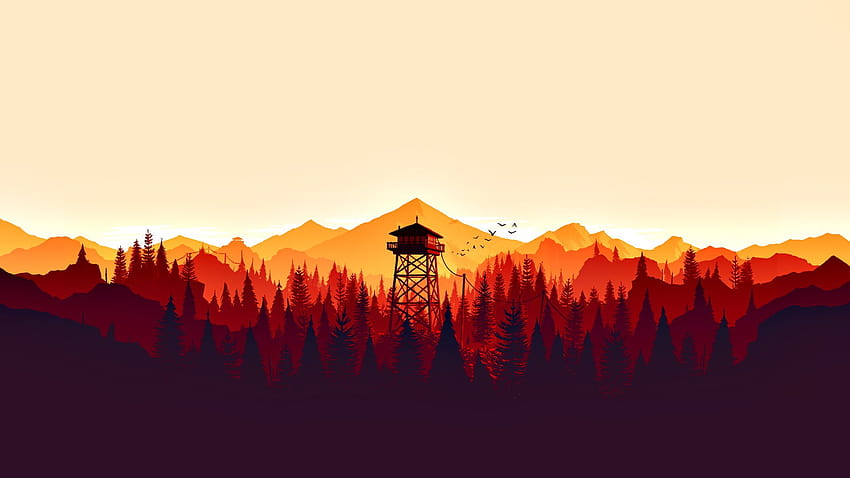 silhouette of tower illustration video games fire…, simple sunset digital HD wallpaper