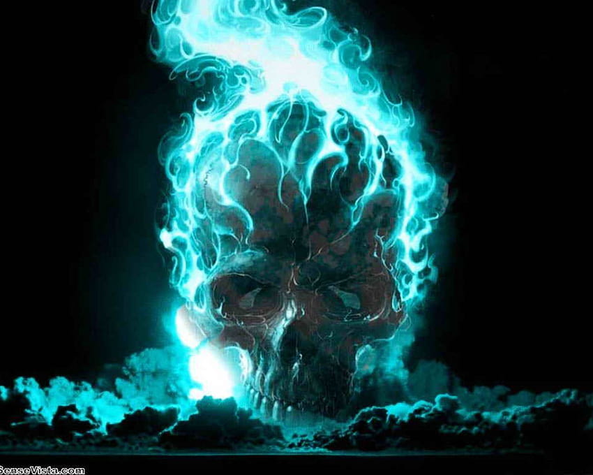 Skull With Blue Flames, blue skeleton HD wallpaper