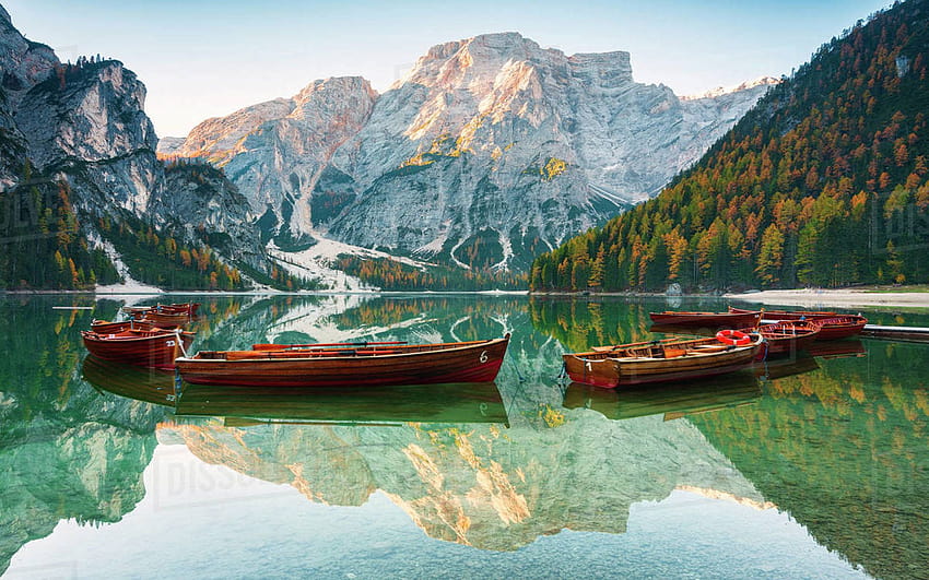 Lago Di Braies Pragser Wildsee Lago alpino nas Dolomitas do Tirol do Sul, Itália Paisagem: 13, lago antorno dolomitas, Itália papel de parede HD