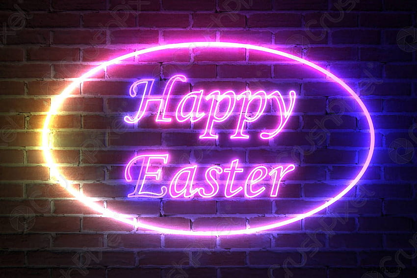 Elipse Neon Light Frame com Happy Easter Sign 3d Rendering, Stock, sinal de neon de Páscoa papel de parede HD