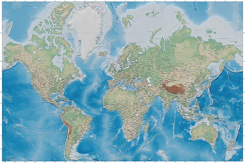 Grande - Mapamundi - Decoración Miller Proyección Plasticly Relief Design Earth Atlas Globe Continents Decor Wall Mural, world map all country fondo de pantalla
